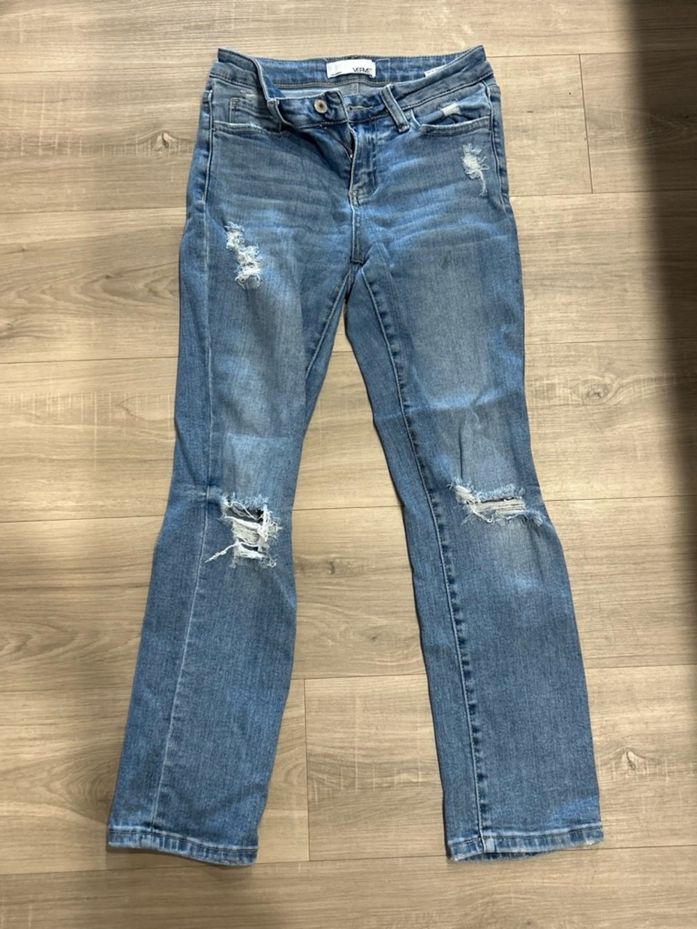 Women's Distressed Blue Flare Jeans